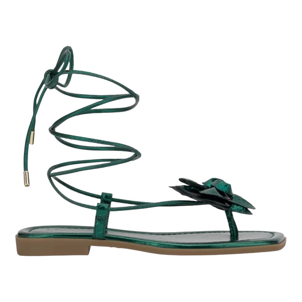 INC Women's Gilma Flower Lace Up Flat Sandals Emerald Green Size 6